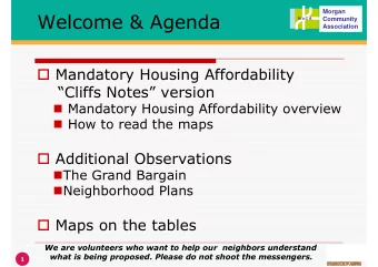 Welcome &amp; Agenda  Community  M o C A  M o C A  Association  Mandatory Housing Affordability