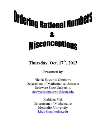 Thursday, Oct. 17 th , 2013  Presented By  Nicola Edwards-Omolewa  Department of Mathematical