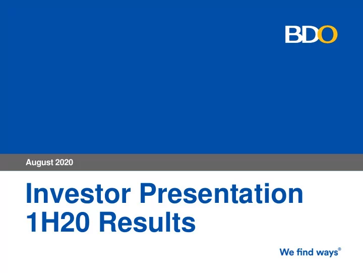 1h20 results presentation outline