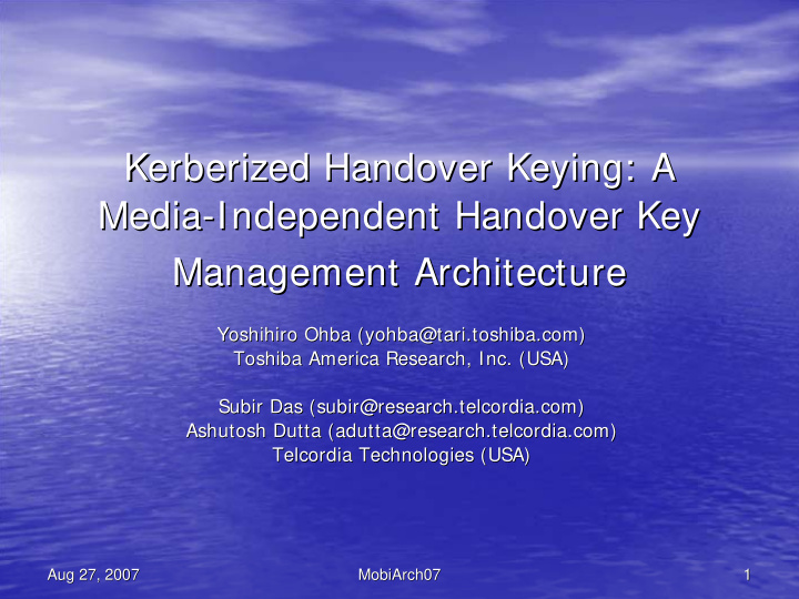 kerberized handover keying a a kerberized handover keying