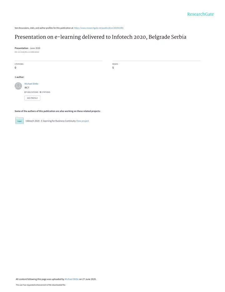 presentation on e learning delivered to infotech 2020