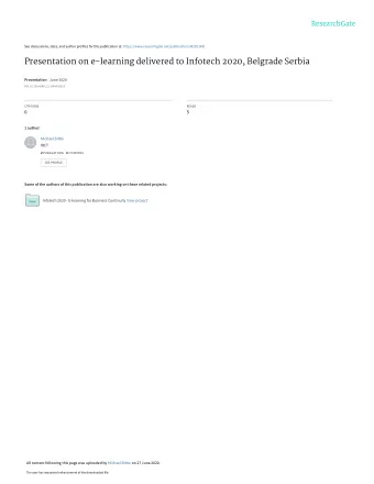 Presentation on e-learning delivered to Infotech 2020, Belgrade Serbia Presentation  June 2020