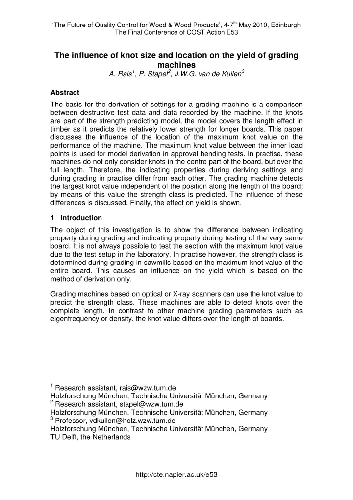 the influence of knot size and location on the yield of