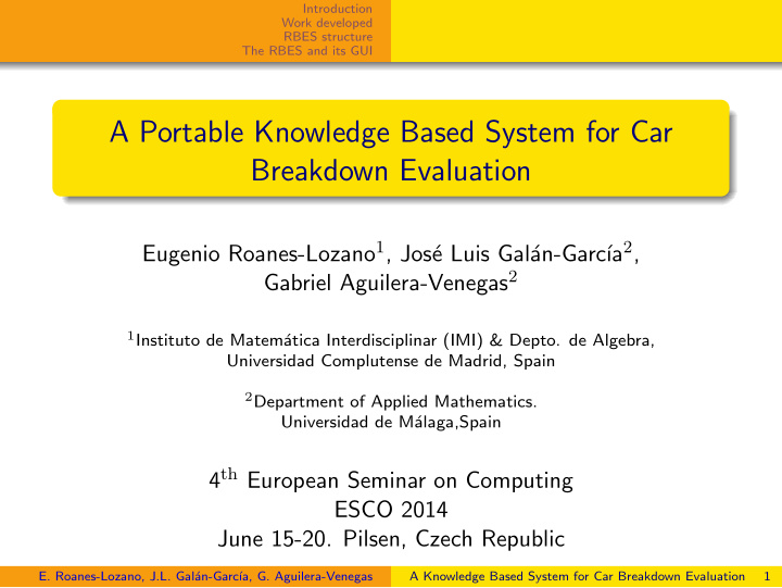 a portable knowledge based system for car breakdown