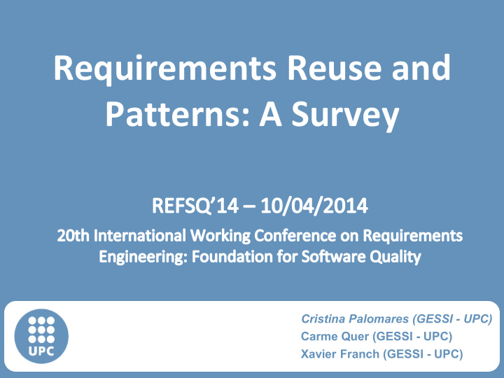 requirements reuse and patterns a survey