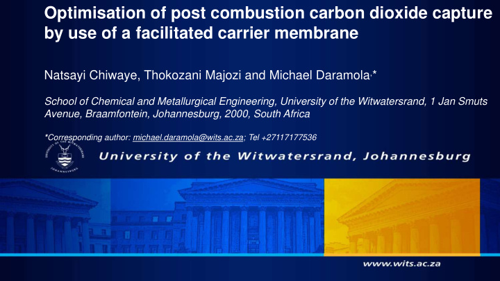 optimisation of post combustion carbon dioxide capture by