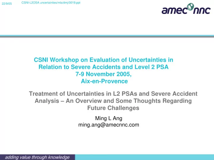csni workshop on evaluation of uncertainties in relation