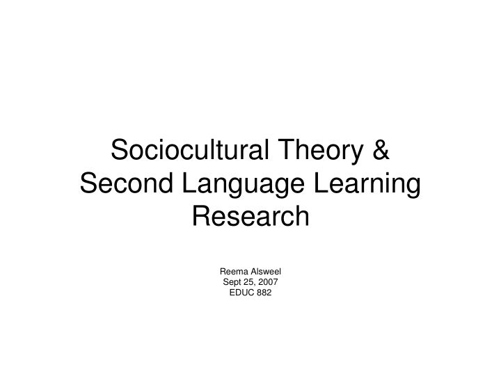 sociocultural theory second language learning research