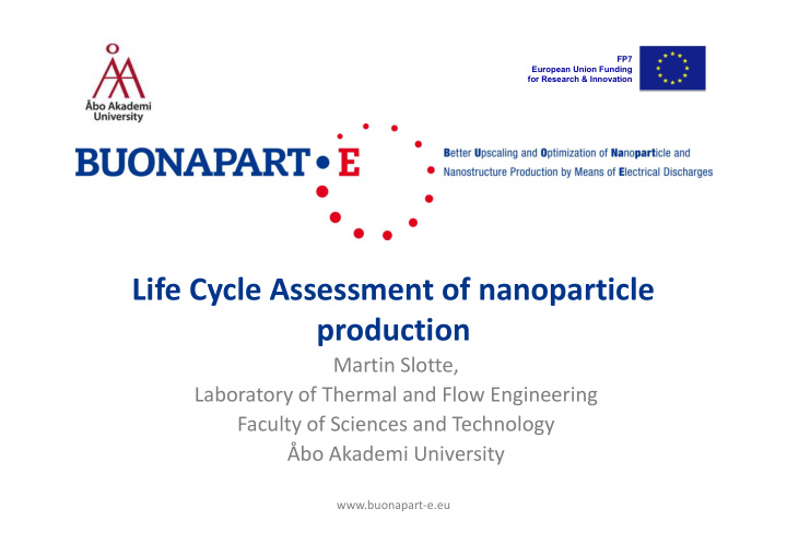 life cycle assessment of nanoparticle production