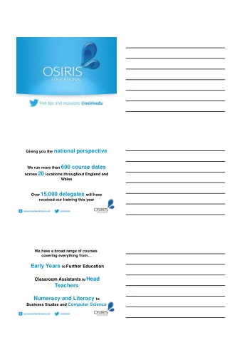 Giving you the national perspective We run more than 600 course dates across 20 locations