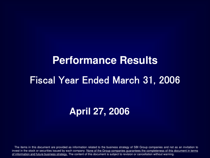 performance results fiscal year ended march 31 2006