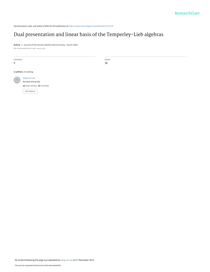 dual presentation and linear basis of the temperley lieb