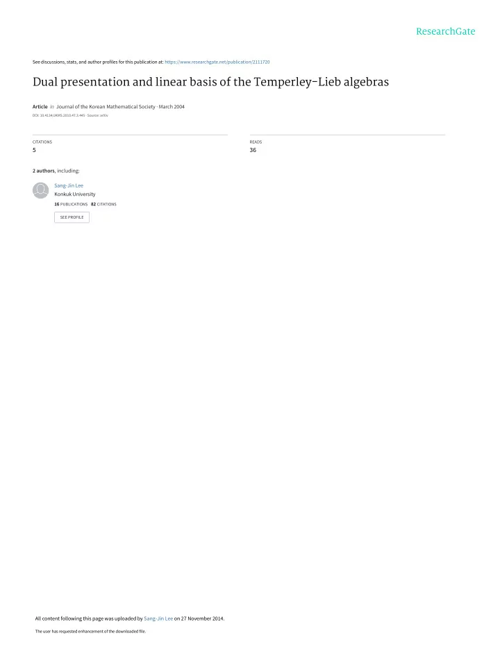 dual presentation and linear basis of the temperley lieb