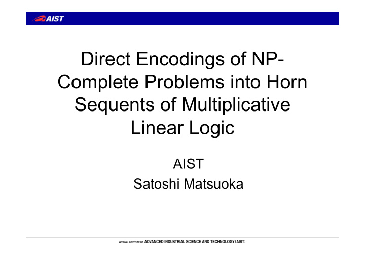 direct encodings of np complete problems into horn