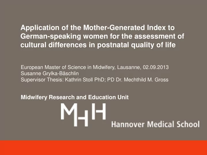 application of the mother generated index to german