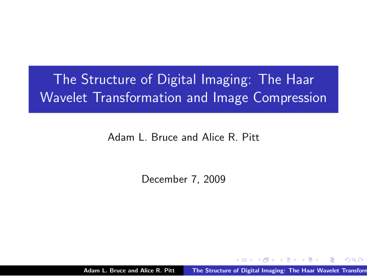 the structure of digital imaging the haar wavelet
