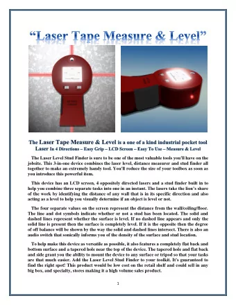 The Laser Level Stud Finder is sure to be one of the most valuable tools you'll have on the