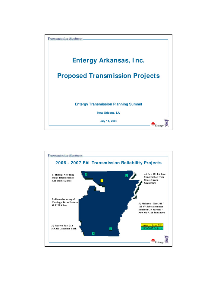 entergy arkansas i nc proposed transmission projects