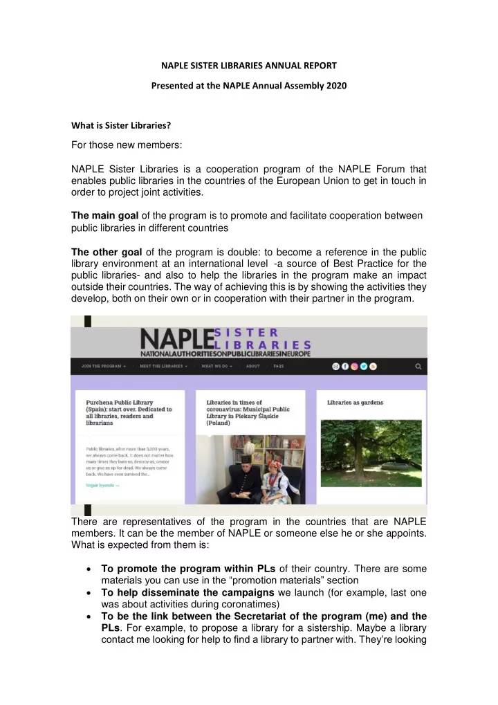 naple sister libraries annual report presented at the