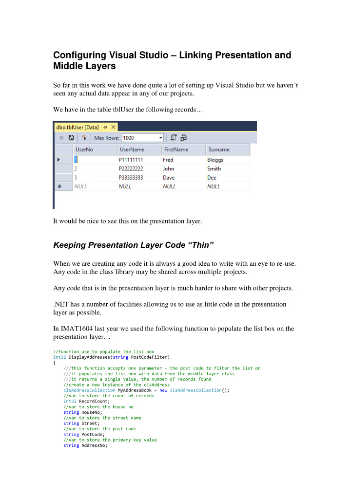 configuring visual studio linking presentation and middle