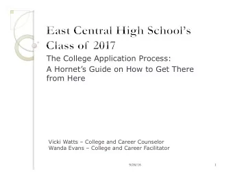 The College Application Process:  A Hornets Guide on How to Get There  from Here  Vicki Watts