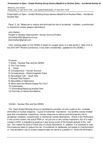 Presentation to Open  Ended Working Group Geneva May2016 on Nuclear Risks  Accidental