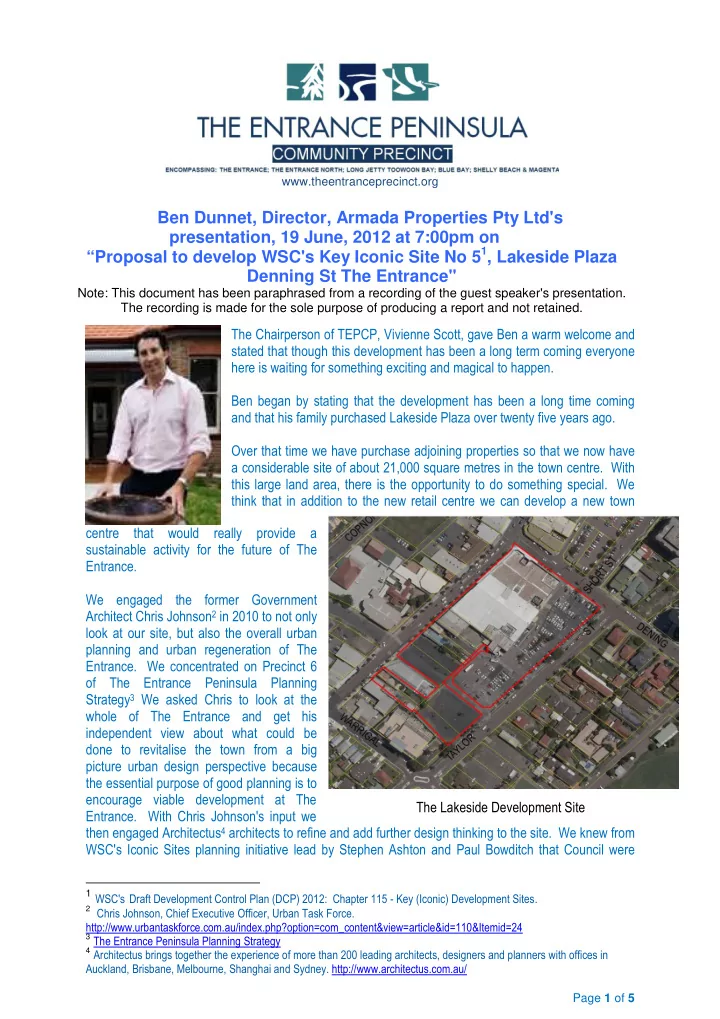 ben dunnet director armada properties pty ltd s