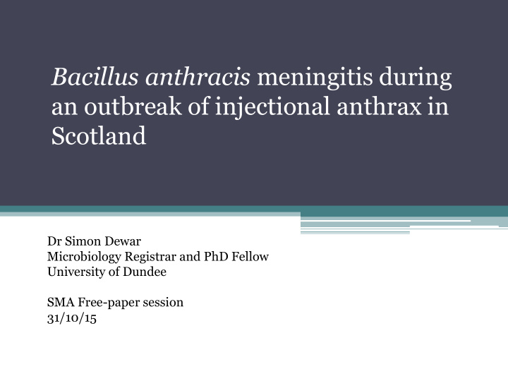 an outbreak of injectional anthrax in