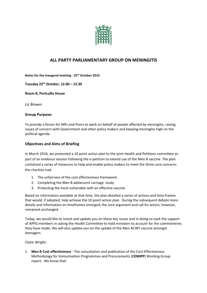 all party parliamentary group on meningitis
