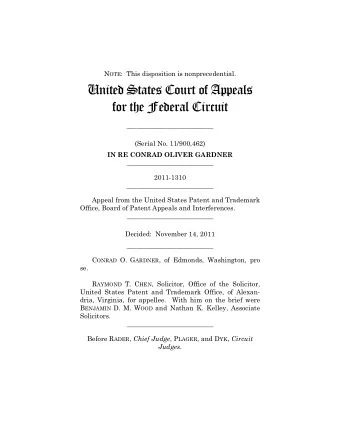 United States Court of Appeals  for the Federal Circuit  __________________________  (Serial No.