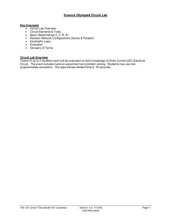 Science Olympiad Circuit Lab  Key Concepts  Circuit Lab Overview  Circuit Elements &amp;