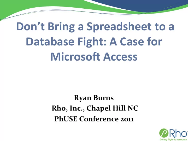 ryan burns rho inc chapel hill nc phuse conference 2011