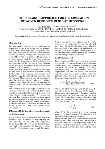 HYPERELASTIC APPROACH FOR THE SIMULATION  OF WOVEN REINFORCEMENTS AT MESOSCALE A. Charmetant 1 *,