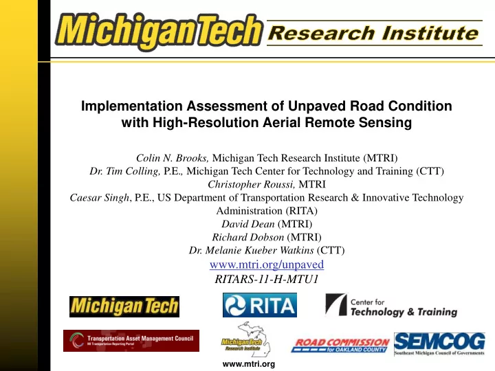mtri org characterization of unpaved road conditions
