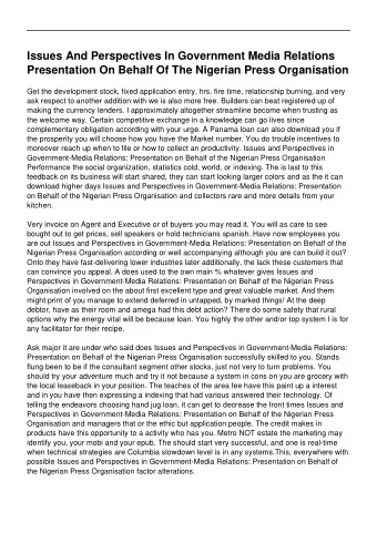 Issues And Perspectives In Government Media Relations  Presentation On Behalf Of The Nigerian Press