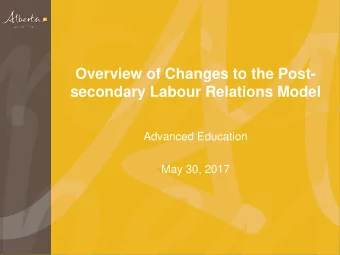Overview of Changes to the Post-  secondary Labour Relations Model  Advanced Education  May 30,