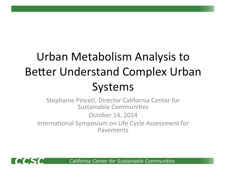urban metabolism analysis to be2er understand complex