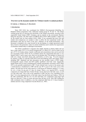 IAEA EMRAS II WG 7   - Draft September 2011  Overview on the dynamic models for Tritium transfer to