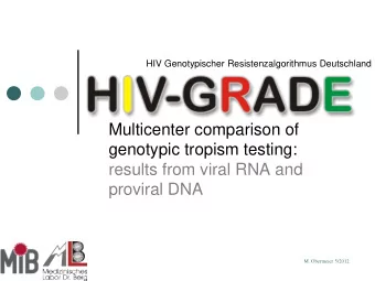 Multicenter comparison of  genotypic tropism testing:  results from viral RNA and  proviral DNA  M.