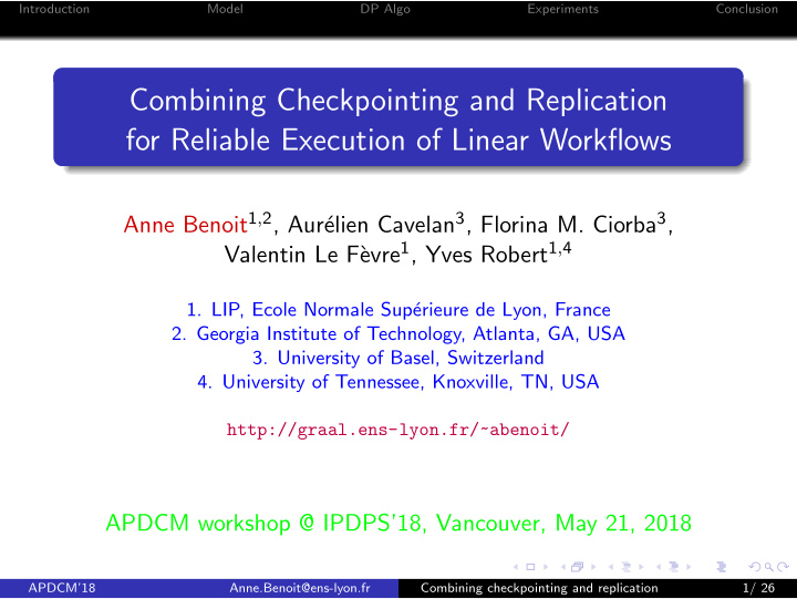 combining checkpointing and replication for reliable