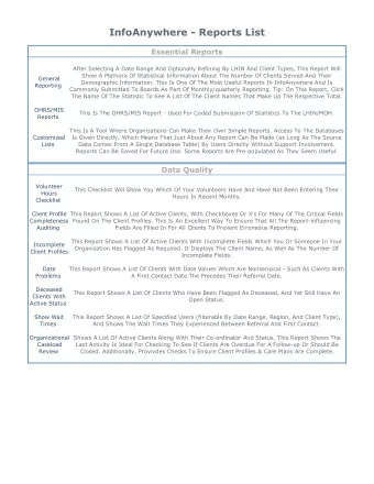 InfoAnywhere  Reports List  Essential Reports  After Selecting A Date Range And Optionally