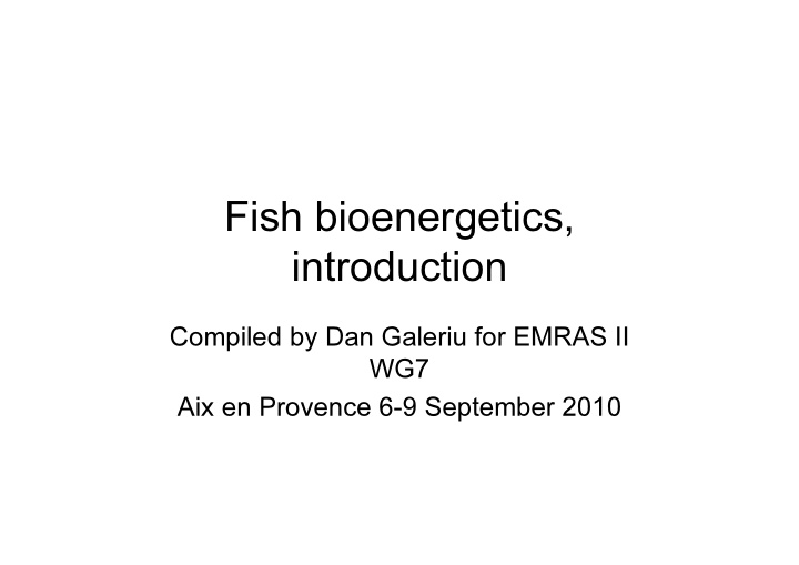 fish bioenergetics introduction