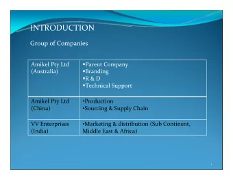 INTRODUCTION Group of Companies  Parent Company Amikel Pty Ltd  Branding  (Australia)  R