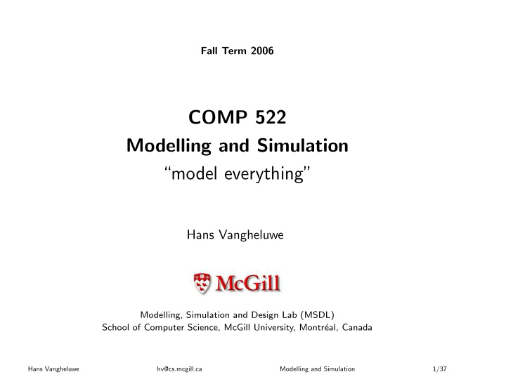 comp 522 modelling and simulation model everything