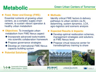 Metabolic  Green Urban Centers of Tomorrow  Food, Water and Energy (FWE):  Methods:
