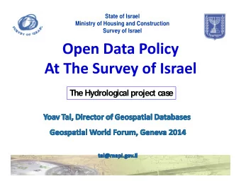 The Hydrological project cas  e  Survey of Israel  C  ontent  Introduction T  o the S  urvey of Is