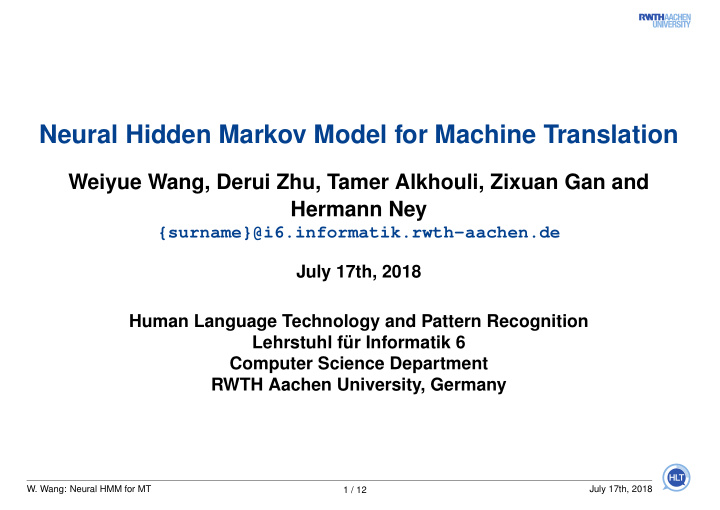 neural hidden markov model for machine translation