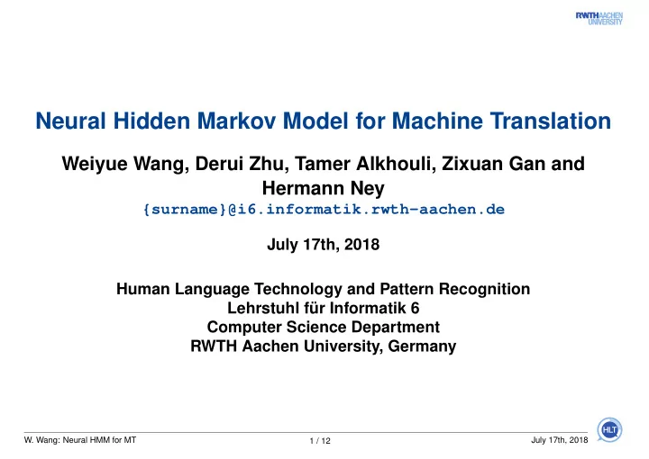 neural hidden markov model for machine translation