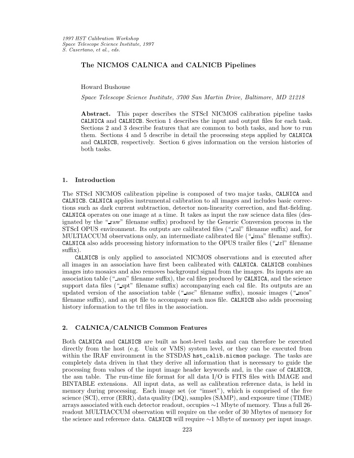 the nicmos calnica and calnicb pipelines