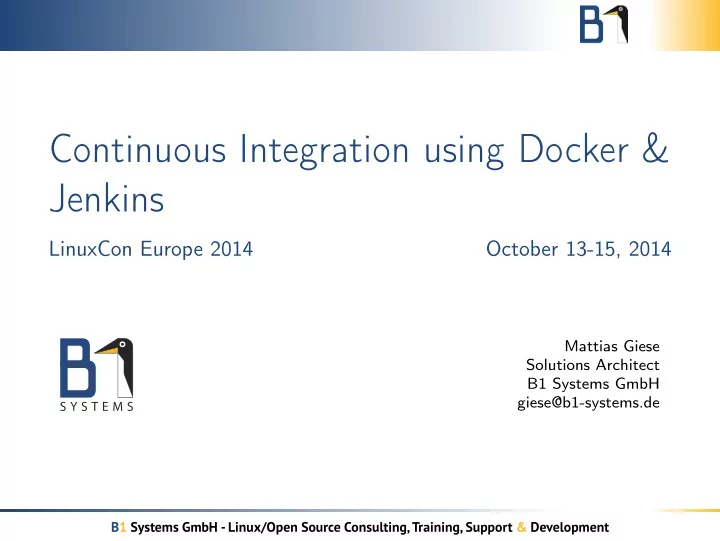 continuous integration using docker jenkins